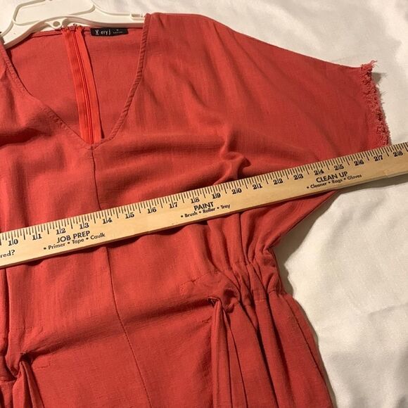 VeryJ medium orange distressed romper with elastic and drawstring waist - Picture 3 of 8